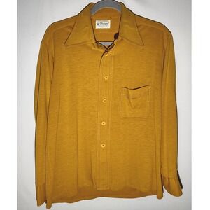 Vintage Donegal Never-Press Mustard Yellow Disco Collar Button Down Shirt Mens L